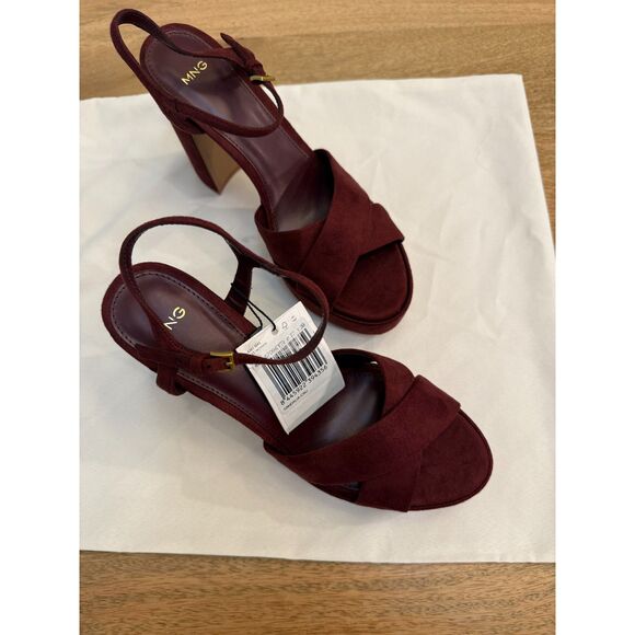 Mango Burgundy Platform sandals with crossed straps - Picture 4 of 5